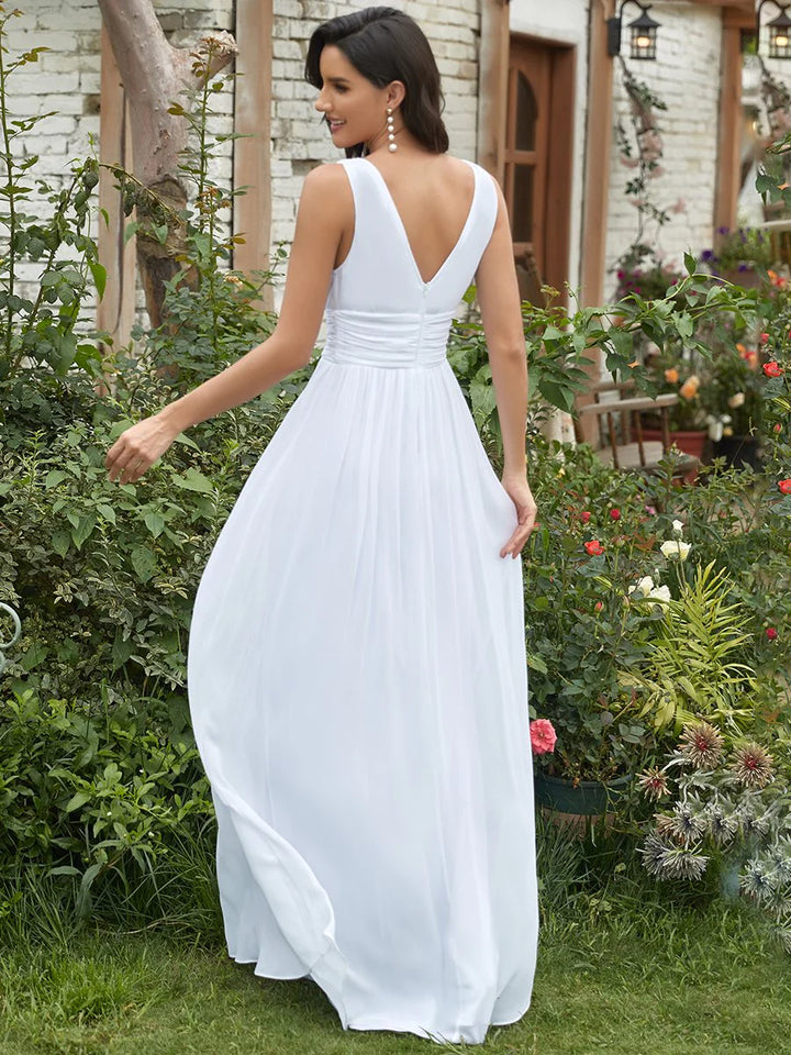 Elegant Maxi Long Wedding Dresses With Double V-Neck - CALABRO®