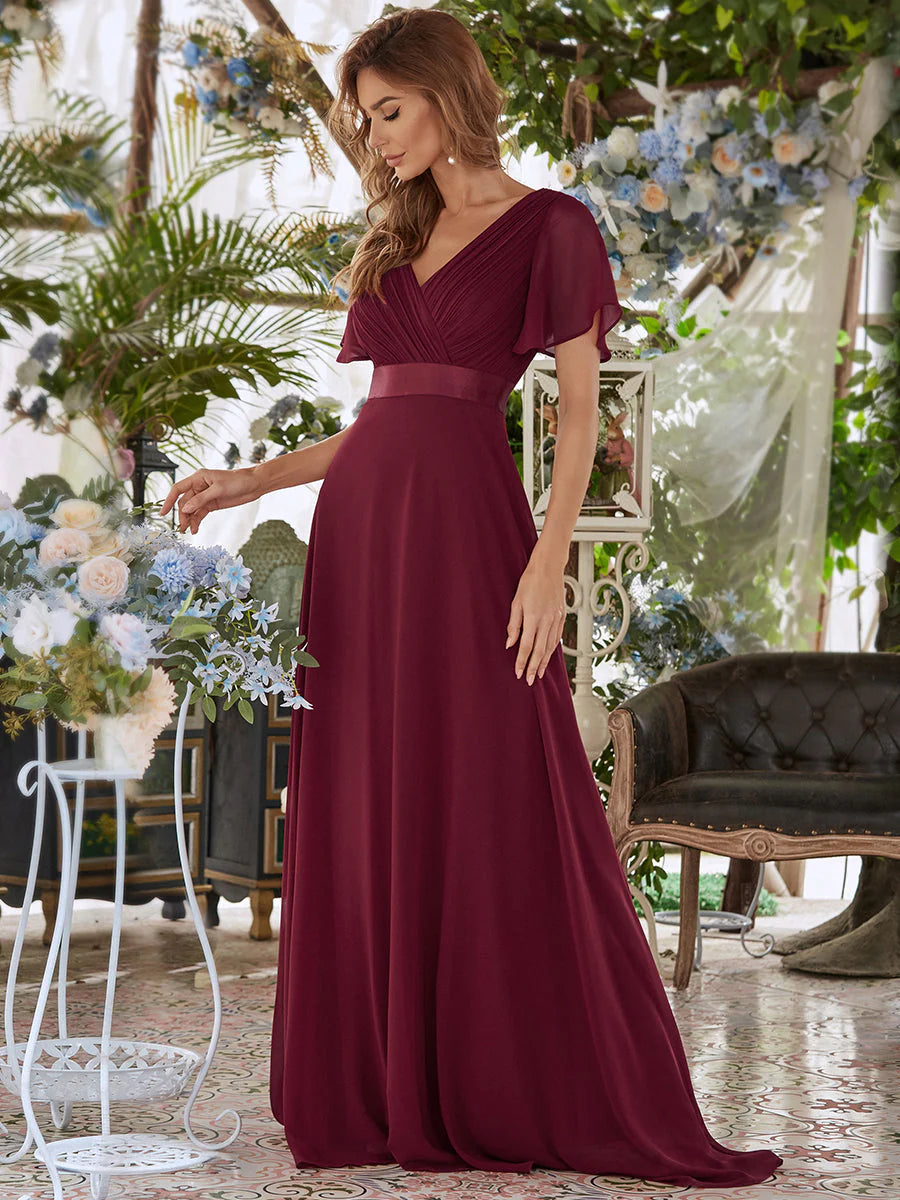 Glamorous Double V-Neck Ruffles Padded Evening Dresses