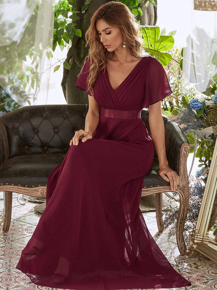 Glamorous Double V-Neck Ruffles Padded Evening Dresses