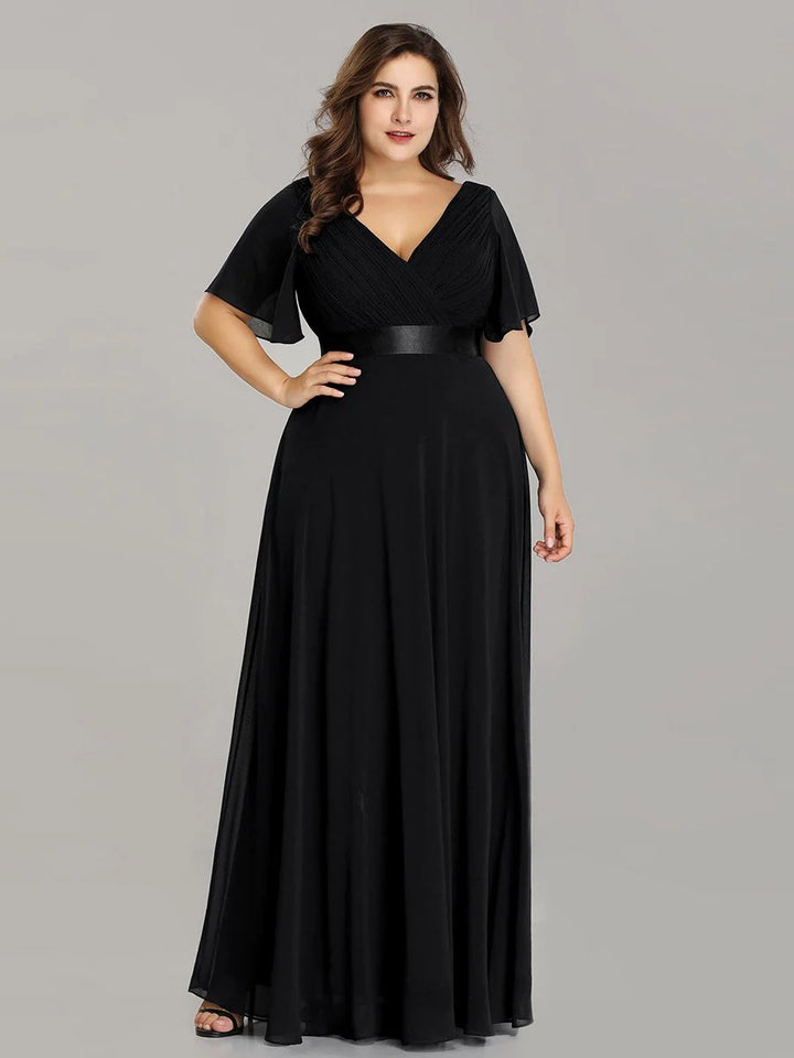 Butterfly Sleeve Pleated Top V-Neck Bridesmaid Dress - CALABRO®