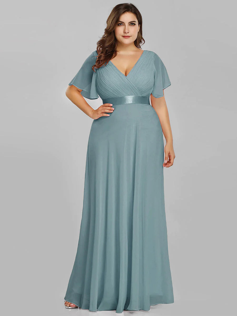 Glamorous Double V-Neck Ruffles Padded Plus Size Evening Dresses - CALABRO®