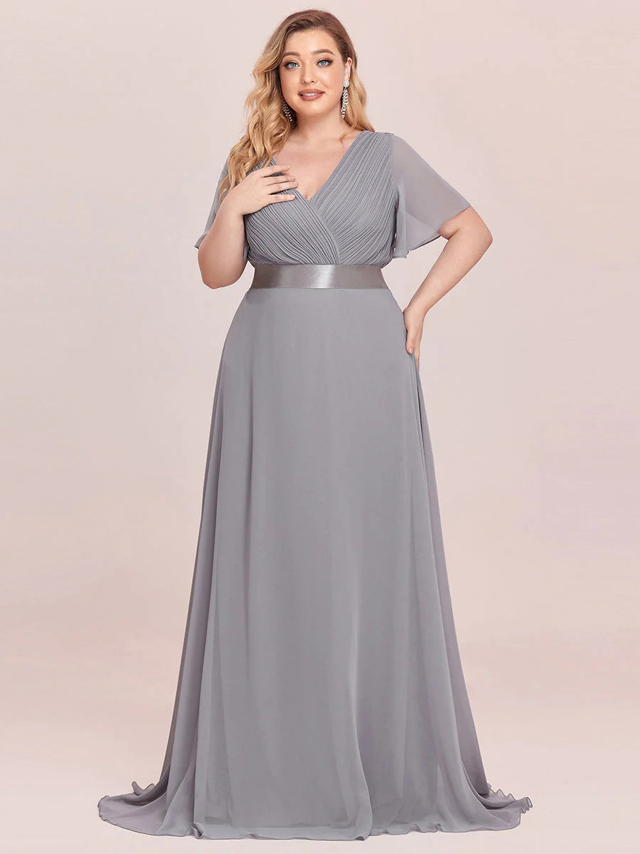 Glamorous Double V-Neck Ruffles Padded Plus Size Evening Dresses - CALABRO®