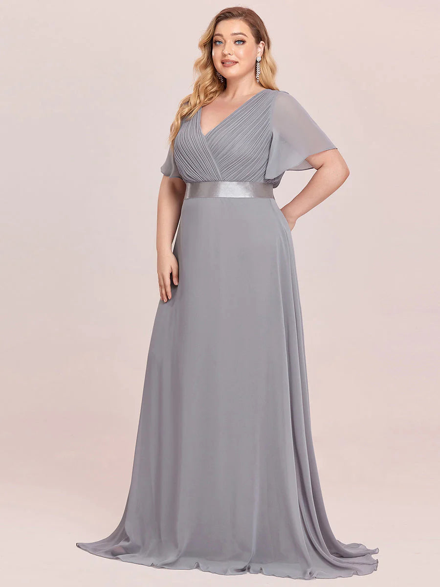 Glamorous Double V-Neck Ruffles Padded Plus Size Evening Dresses - CALABRO®