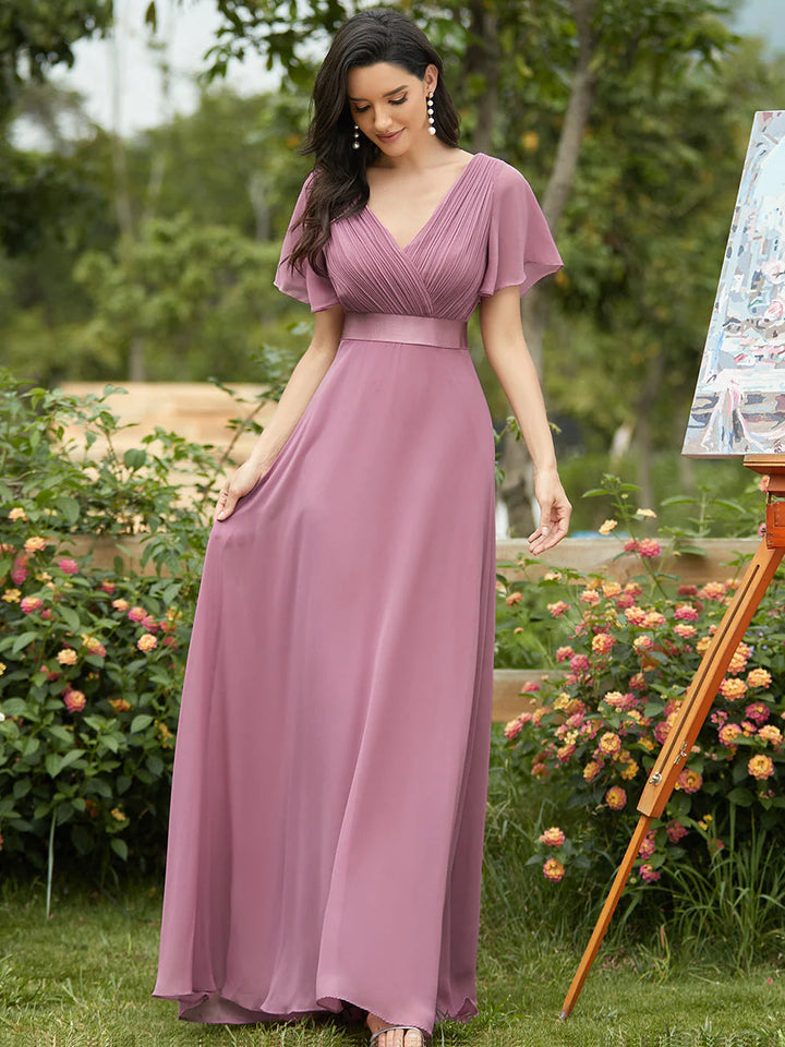 Sequin Print Maxi Long Bridesmaid Dress with Cap Sleeve