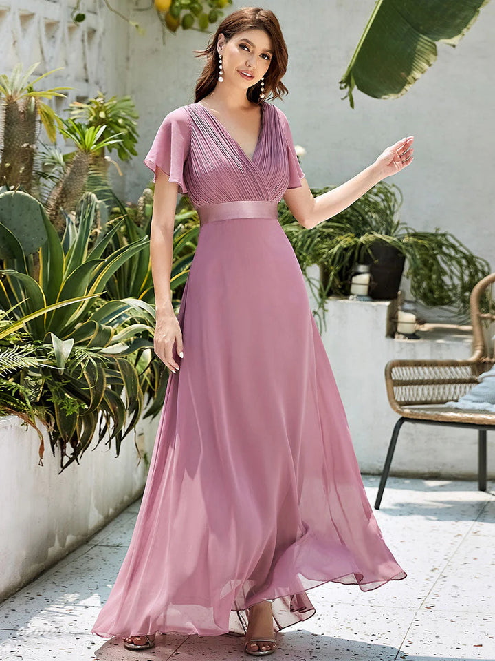 Sequin Print Maxi Long Bridesmaid Dress with Cap Sleeve