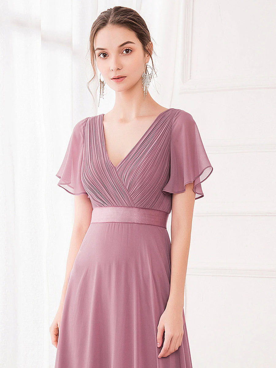 Sequin Print Maxi Long Bridesmaid Dress with Cap Sleeve