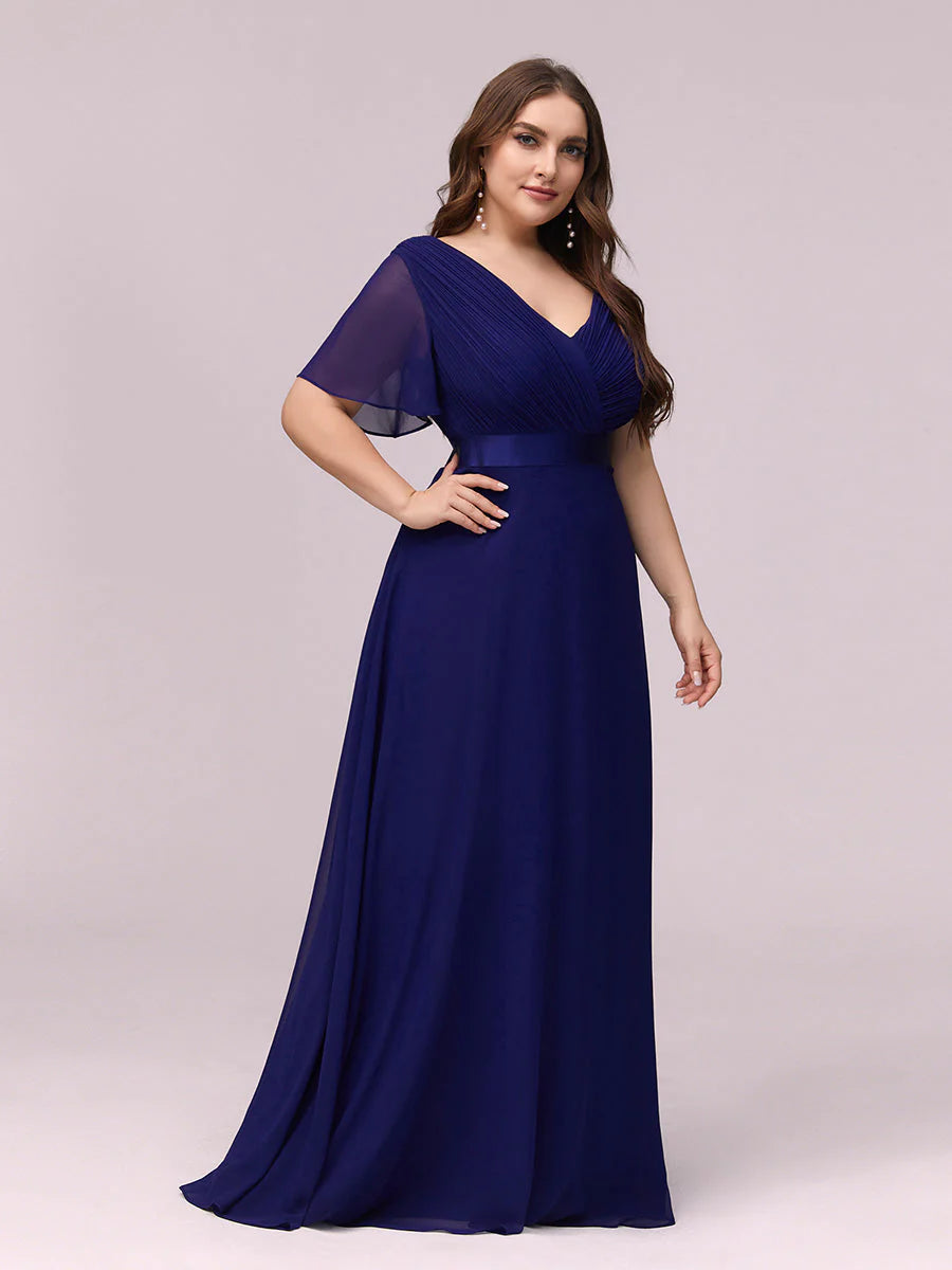 Glamorous Double V-Neck Ruffles Padded Plus Size Evening Dresses - CALABRO®