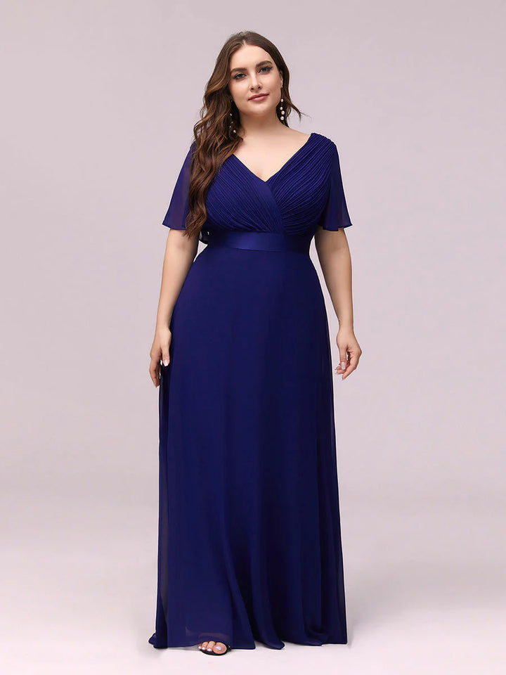 Glamorous Double V-Neck Ruffles Padded Plus Size Evening Dresses - CALABRO®