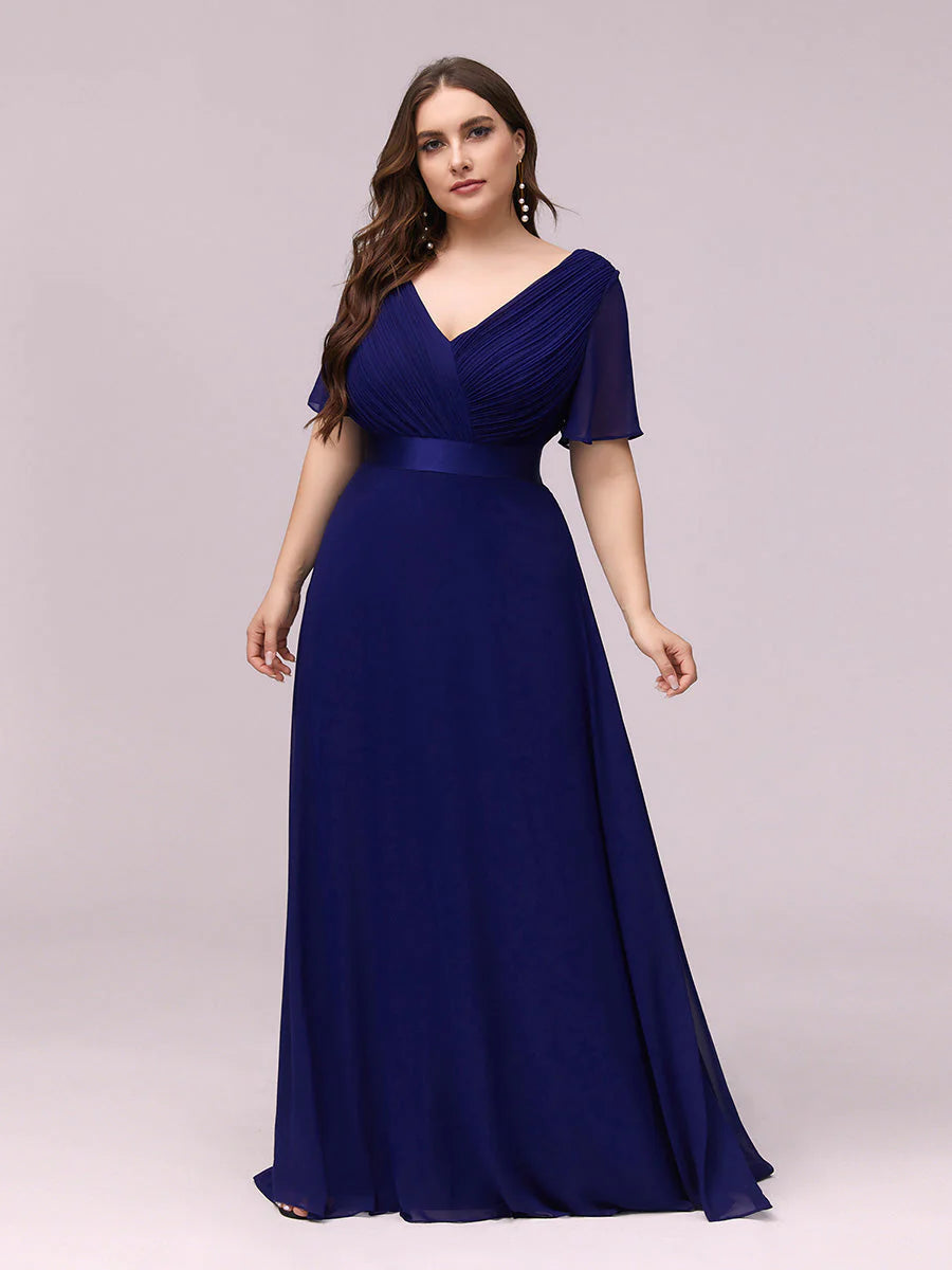 Glamorous Double V-Neck Ruffles Padded Plus Size Evening Dresses - CALABRO®