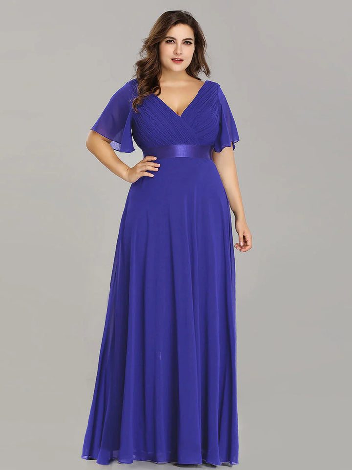 Glamorous Double V-Neck Ruffles Padded Plus Size Evening Dresses - CALABRO®