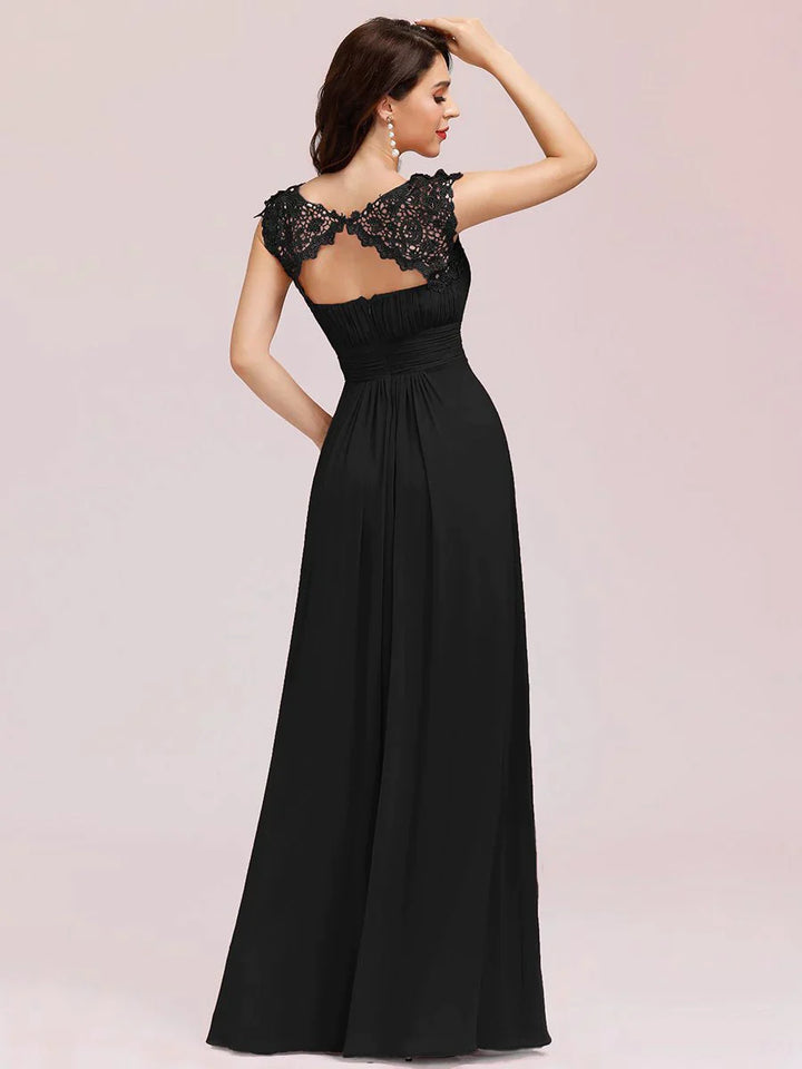 Lace Neckline Open Back Ruched Bust Plus Size Evening Dresses - CALABRO®