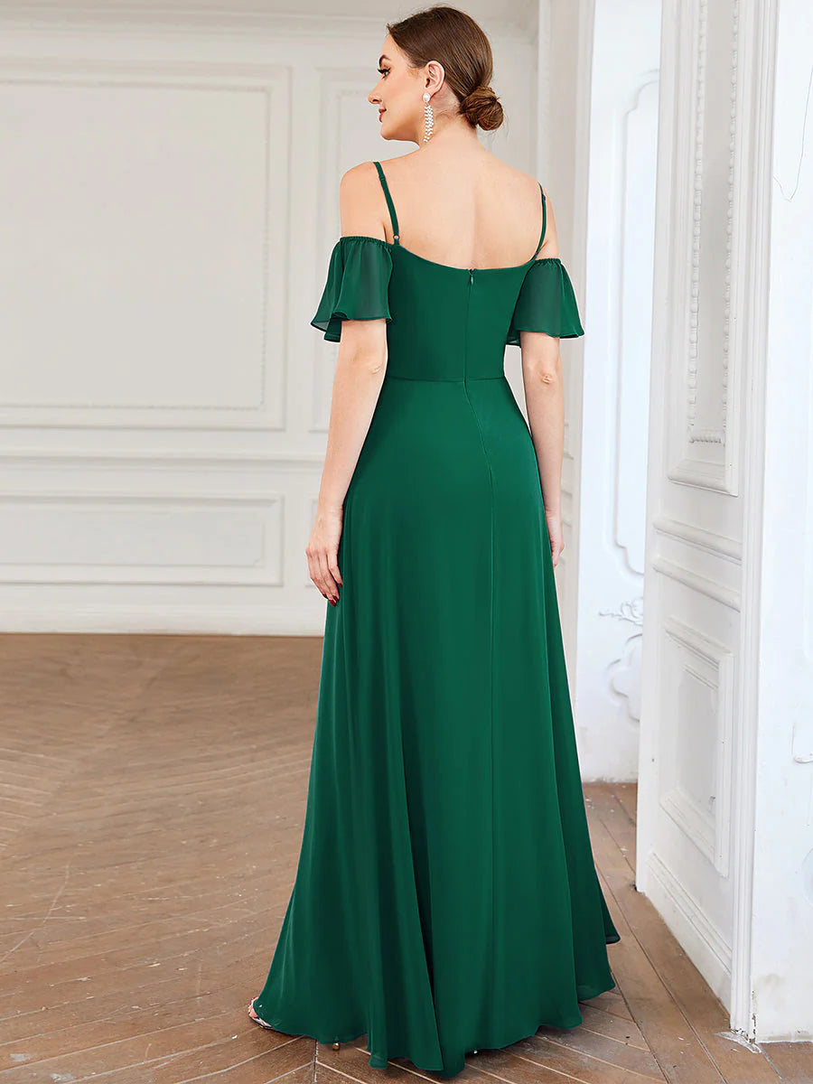 Flattering Deep V Neck Flare Sleeves Bridesmaid Dresses