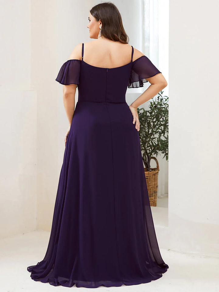 Off-Shoulder Ruffle Sleeve Plus Size Evening Dress - CALABRO®