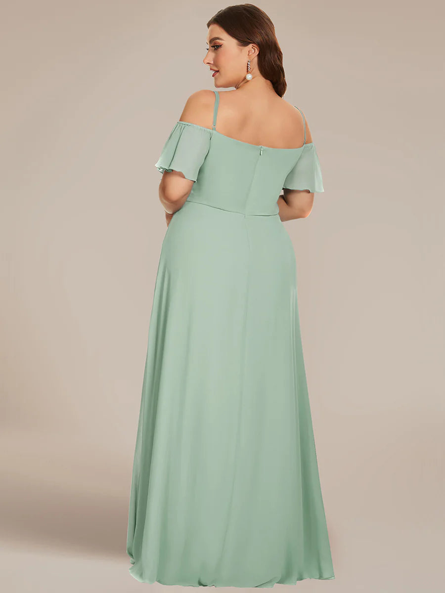 Off-Shoulder Ruffle Sleeve Plus Size Evening Dress - CALABRO®