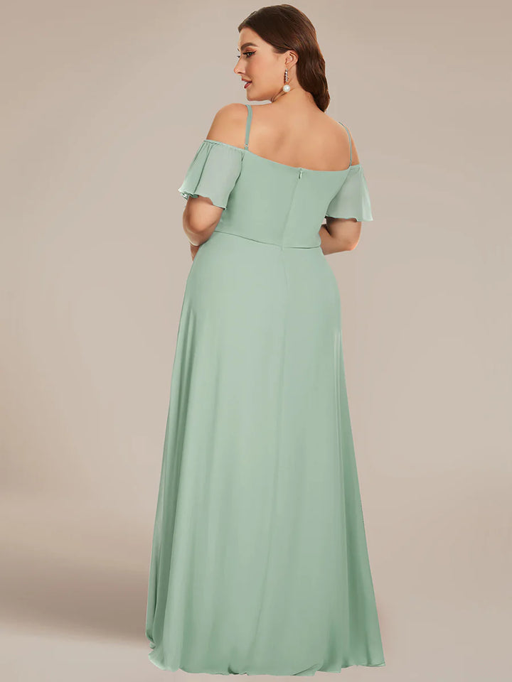 Off-Shoulder Ruffle Sleeve Plus Size Evening Dress - CALABRO®