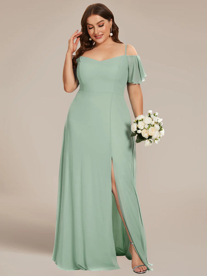 Off-Shoulder Ruffle Sleeve Plus Size Evening Dress - CALABRO®