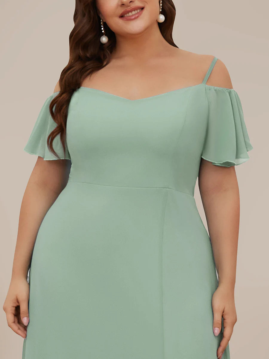 Off-Shoulder Ruffle Sleeve Plus Size Evening Dress - CALABRO®