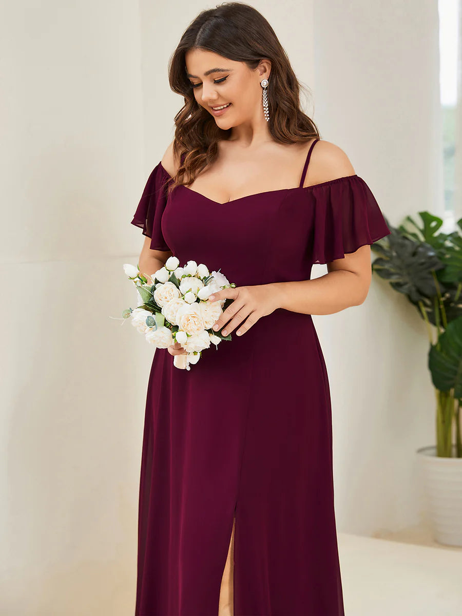 Off-Shoulder Ruffle Sleeve Plus Size Evening Dress - CALABRO®