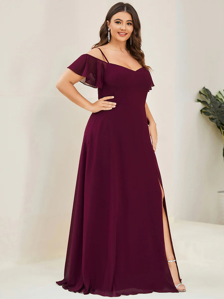 Off-Shoulder Ruffle Sleeve Plus Size Evening Dress - CALABRO®