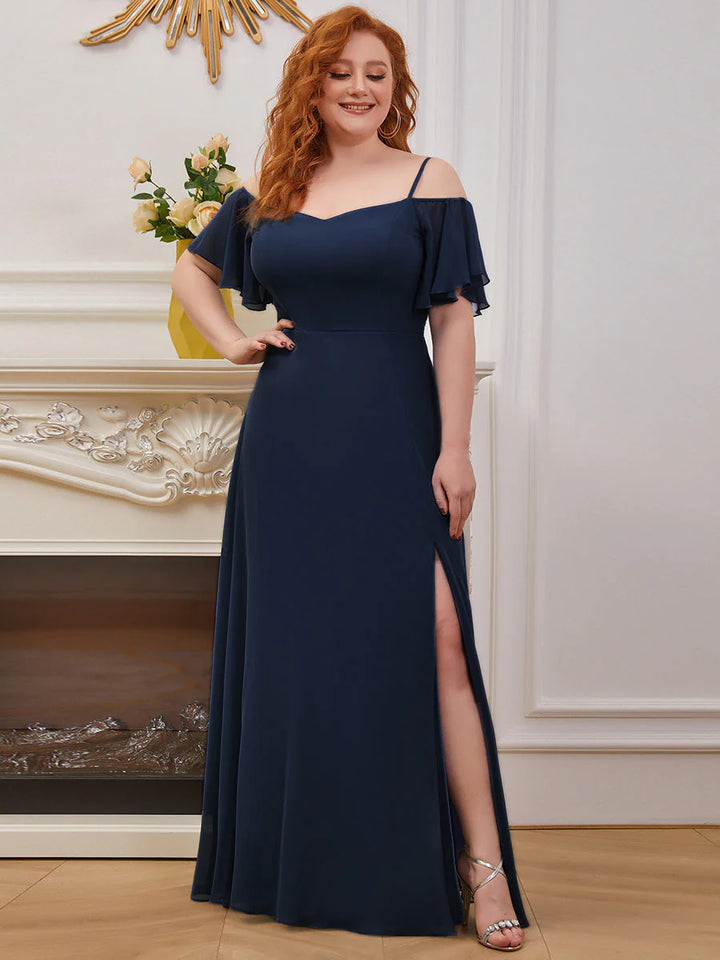 Off-Shoulder Ruffle Sleeve Plus Size Evening Dress - CALABRO®