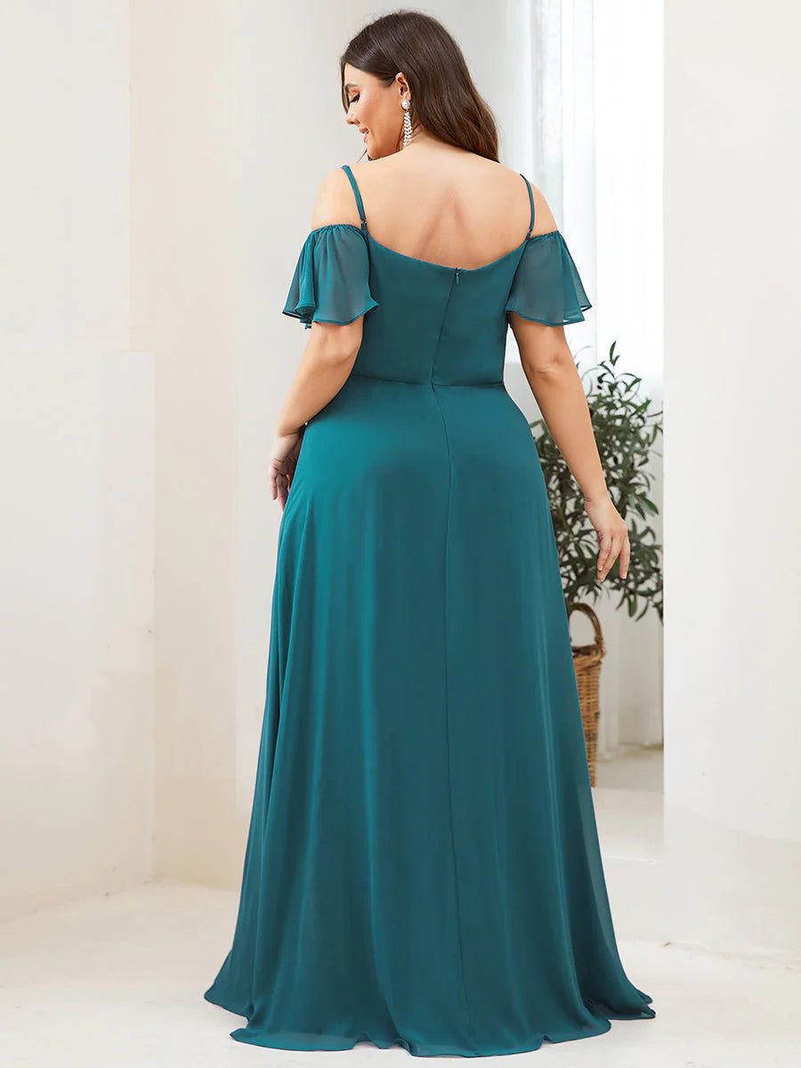 Off-Shoulder Ruffle Sleeve Plus Size Evening Dress - CALABRO®