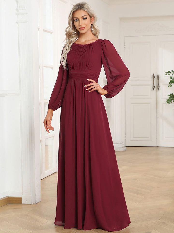 Round Neck Bridesmaid Dresses with Long Lantern Sleeves - CALABRO®