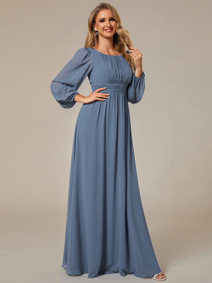 Round Neck Bridesmaid Dresses with Long Lantern Sleeves - CALABRO®