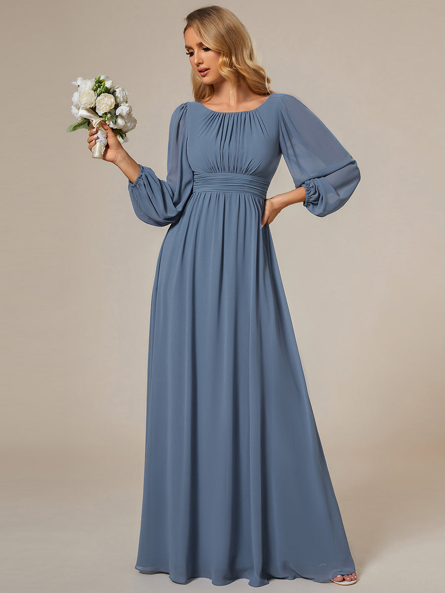 Round Neck Bridesmaid Dresses with Long Lantern Sleeves - CALABRO®