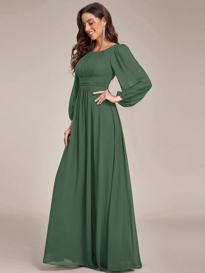 Round Neck Bridesmaid Dresses with Long Lantern Sleeves - CALABRO®