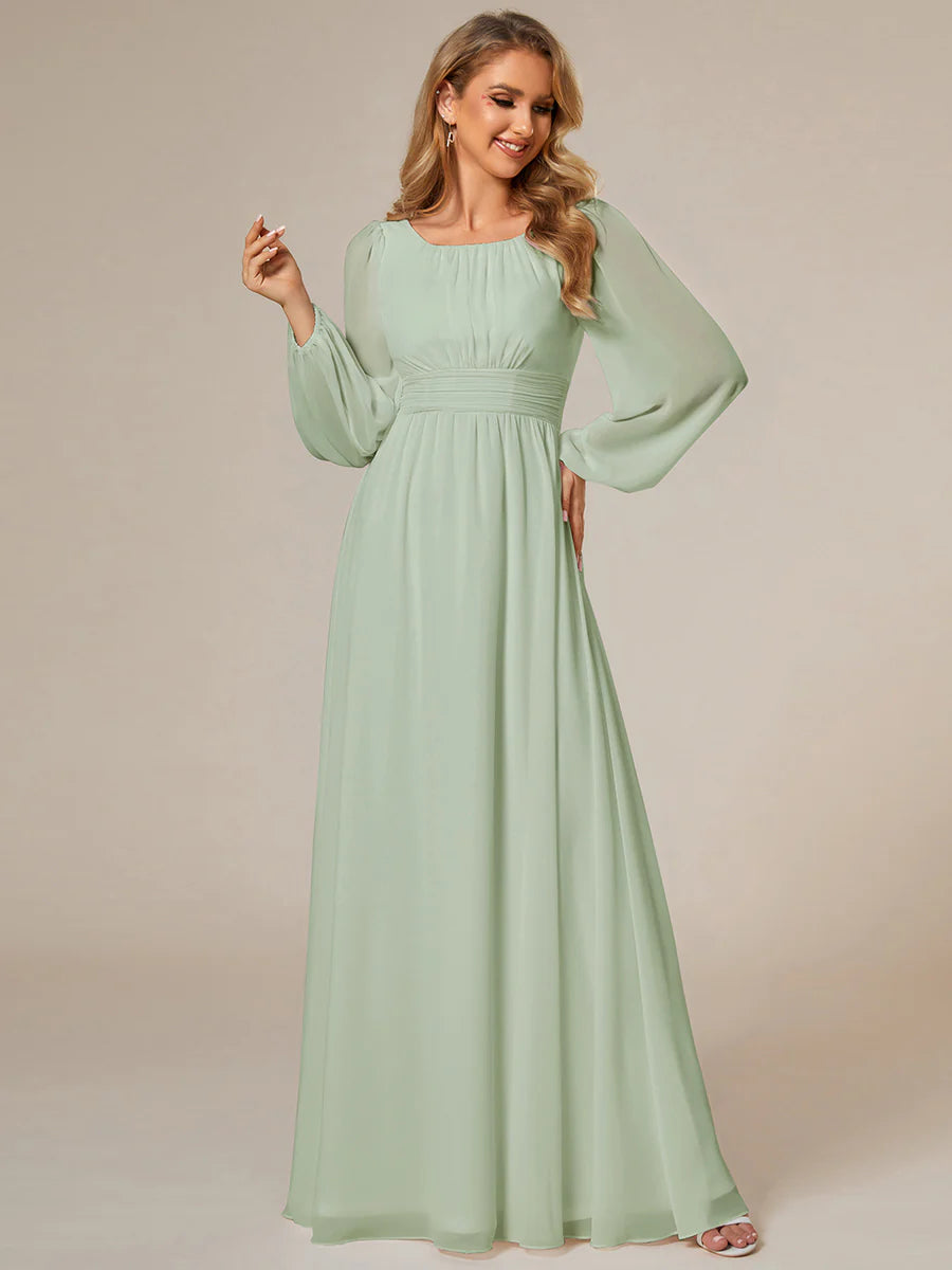 Round Neck Bridesmaid Dresses with Long Lantern Sleeves - CALABRO®