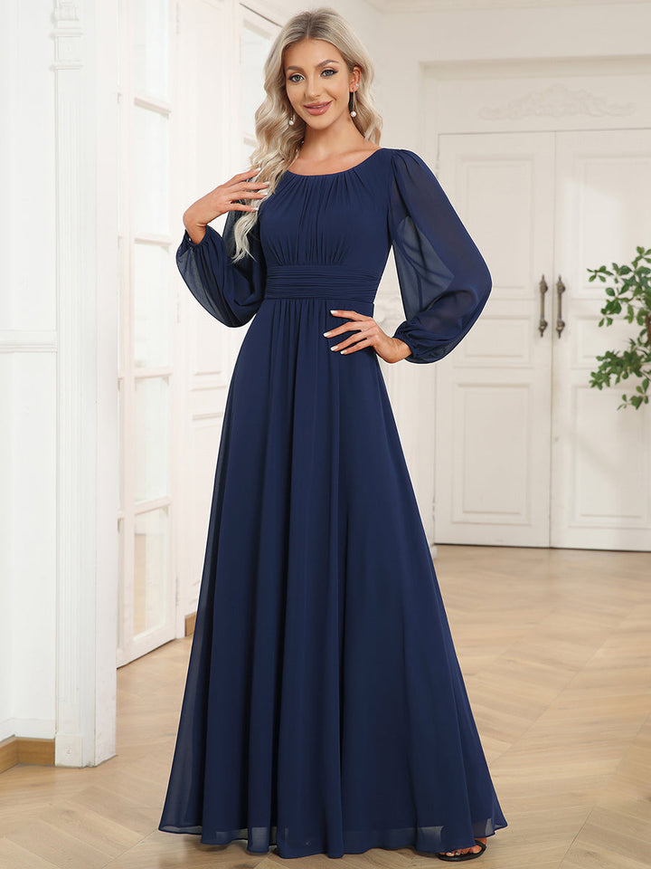 Round Neck Bridesmaid Dresses with Long Lantern Sleeves - CALABRO®