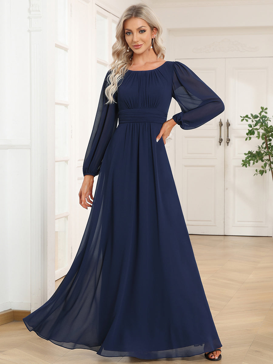 Round Neck Bridesmaid Dresses with Long Lantern Sleeves - CALABRO®