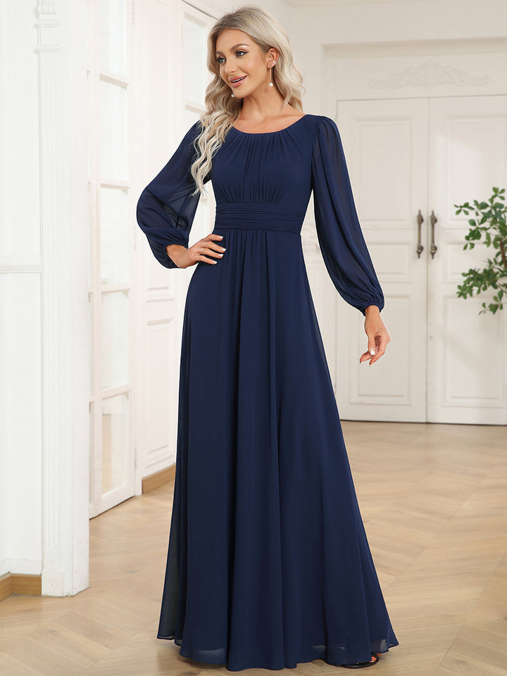 Round Neck Bridesmaid Dresses with Long Lantern Sleeves - CALABRO®