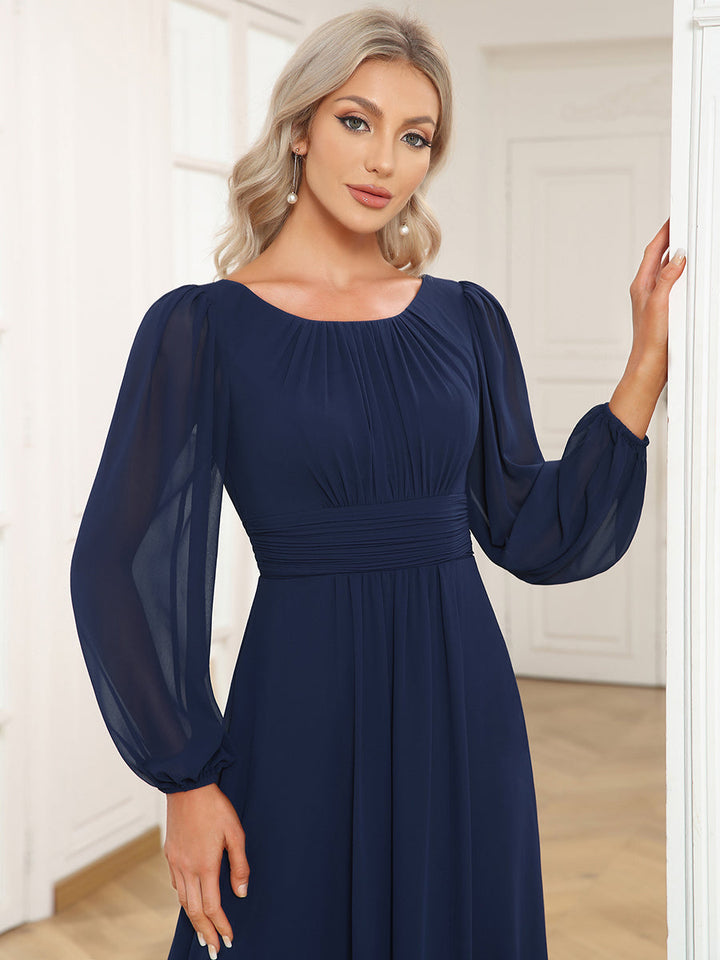 Round Neck Bridesmaid Dresses with Long Lantern Sleeves - CALABRO®