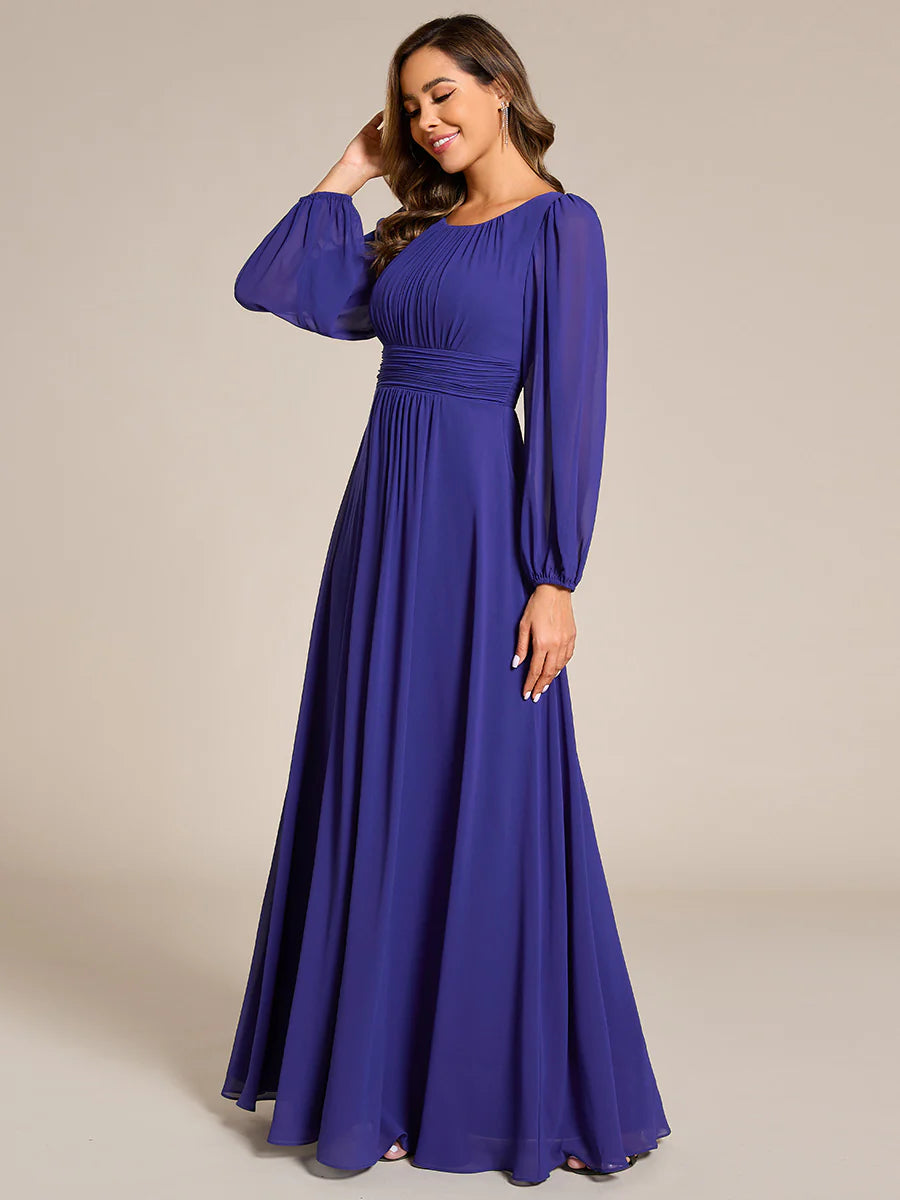 Round Neck Bridesmaid Dresses with Long Lantern Sleeves - CALABRO®