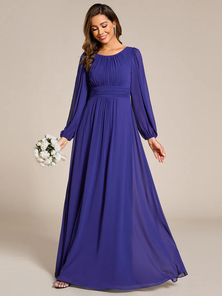 Round Neck Bridesmaid Dresses with Long Lantern Sleeves - CALABRO®