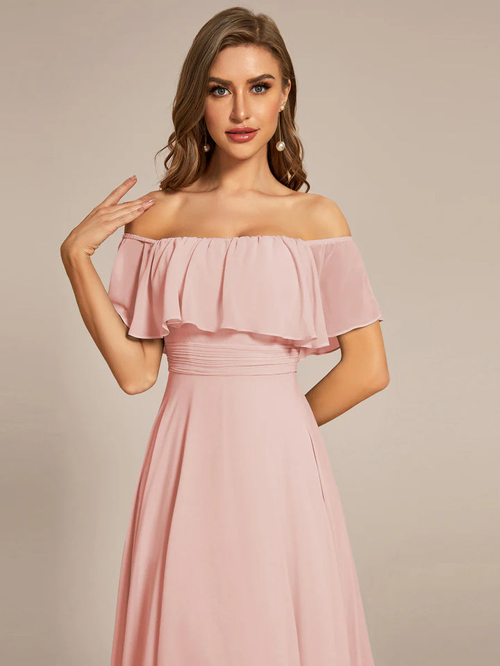 Off Shoulder Chiffon Split Evening Dress - CALABRO®