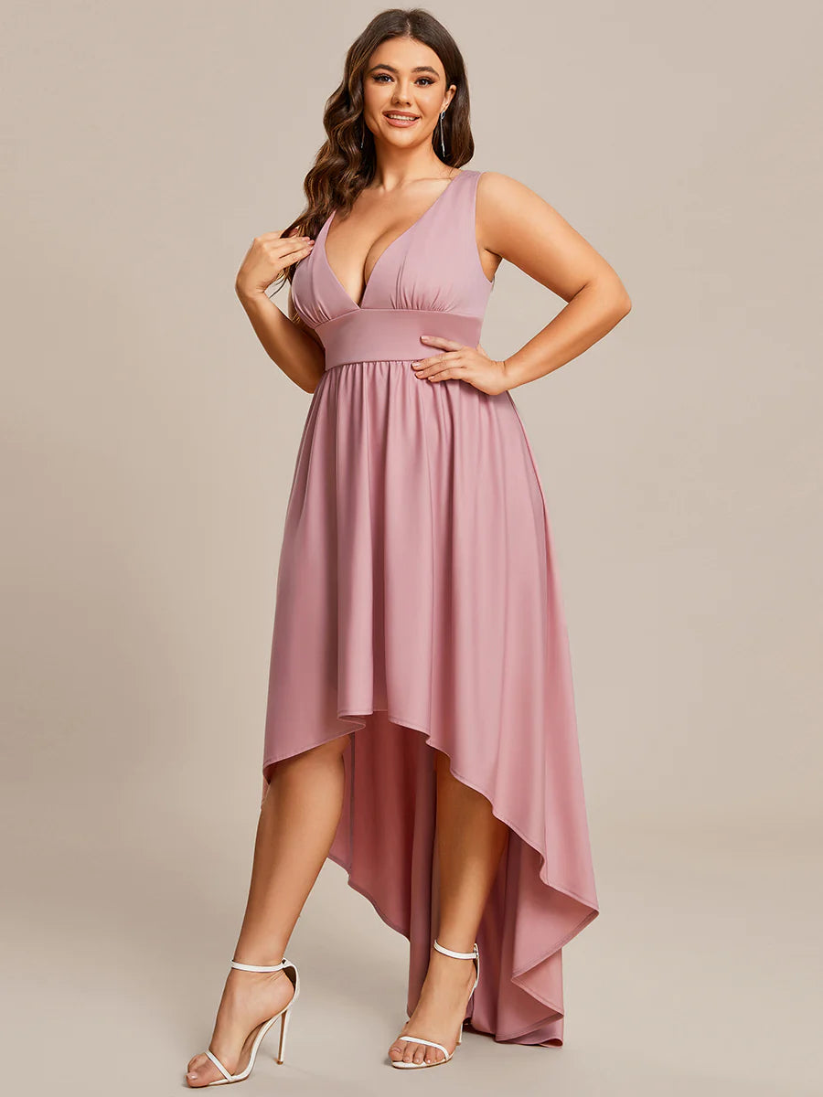 Ruffle V-Neck High-Low Bridesmaid Dress - CALABRO®