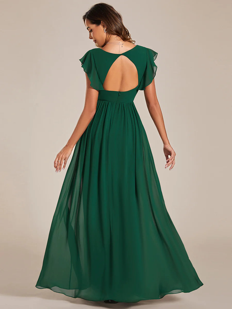 V Neck Pleated Belted Ruffles Bridesmaid Dresses - CALABRO®