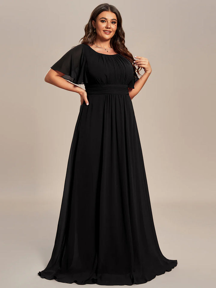 Round Neck Pleated Plus Size Evening Dress - CALABRO®