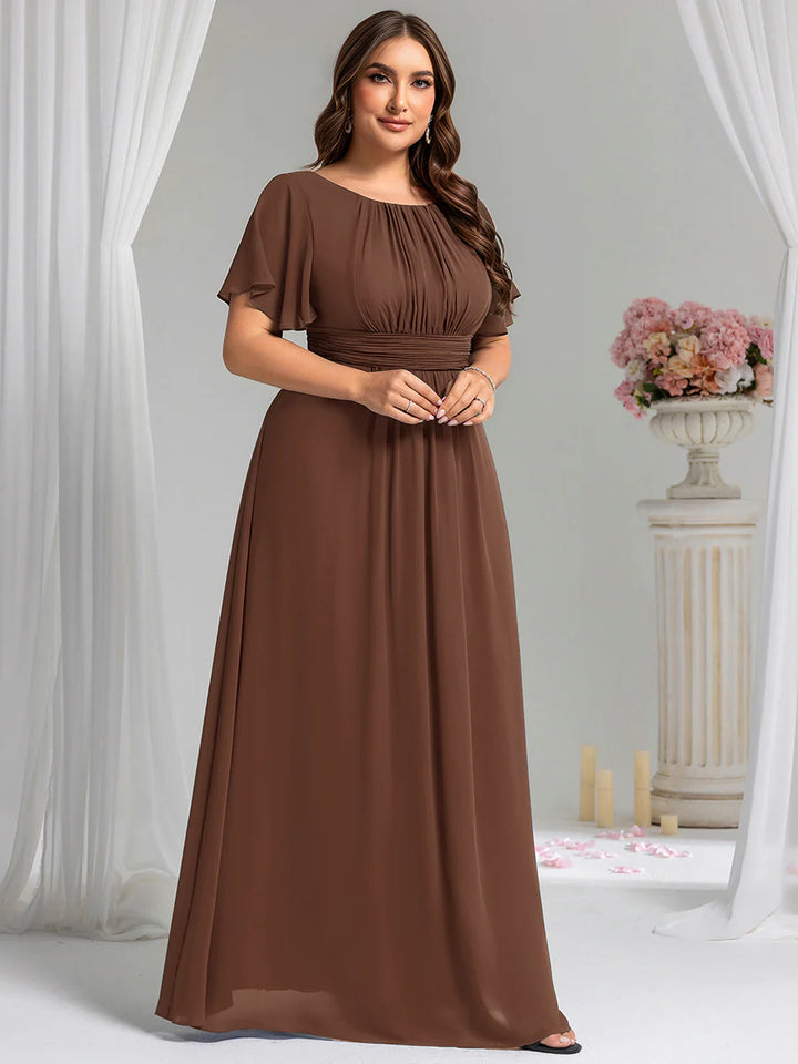 Round Neck Pleated Plus Size Evening Dress - CALABRO®
