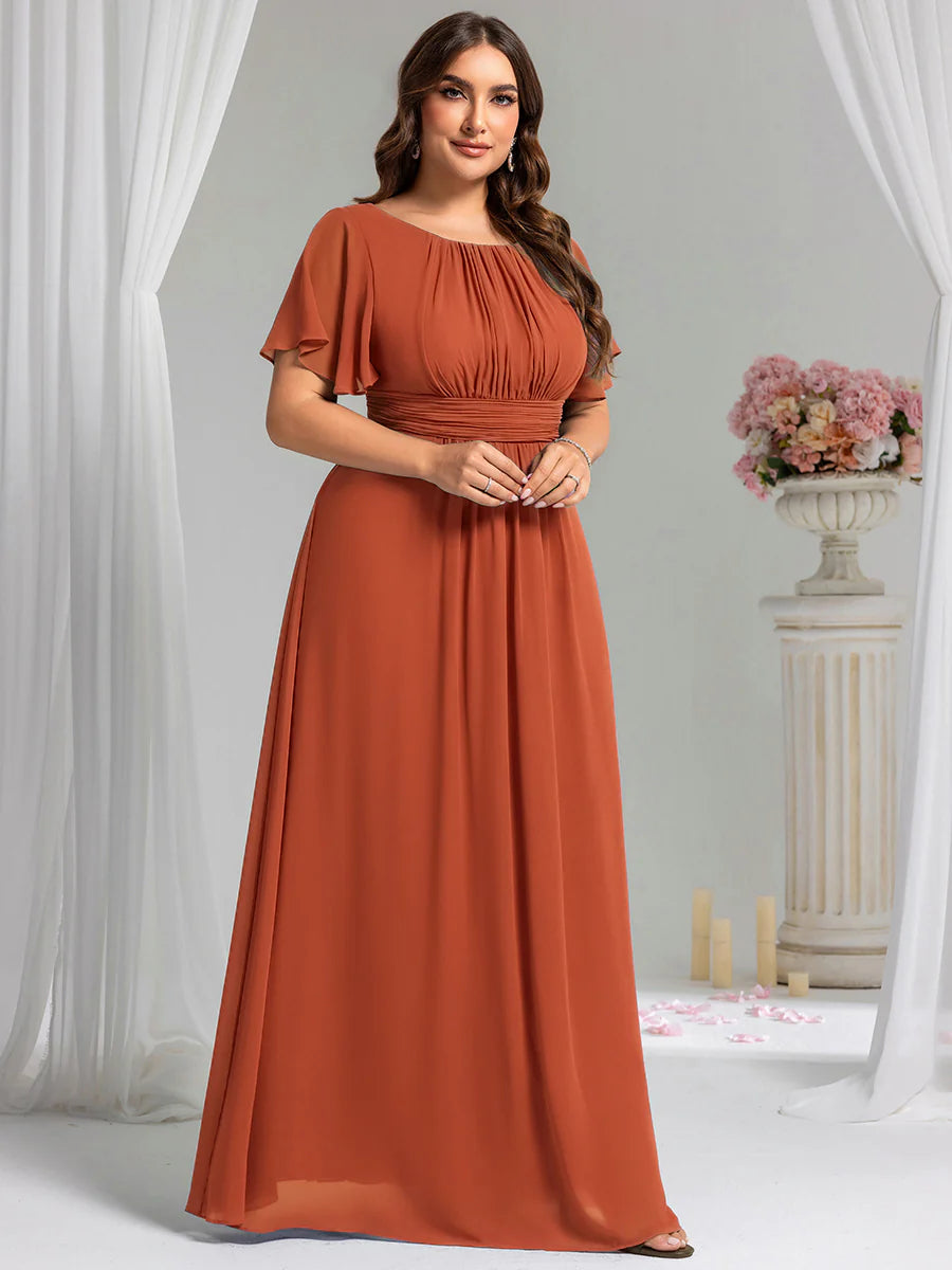 Round Neck Pleated Plus Size Evening Dress - CALABRO®