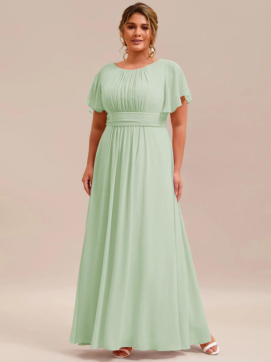 Round Neck Pleated Plus Size Evening Dress - CALABRO®