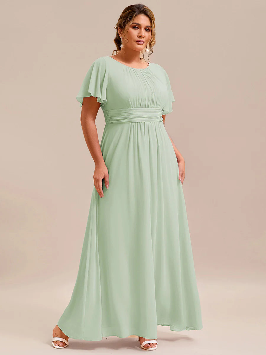 Round Neck Pleated Plus Size Evening Dress - CALABRO®