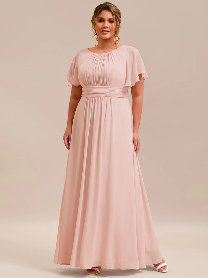 Round Neck Pleated Plus Size Evening Dress - CALABRO®