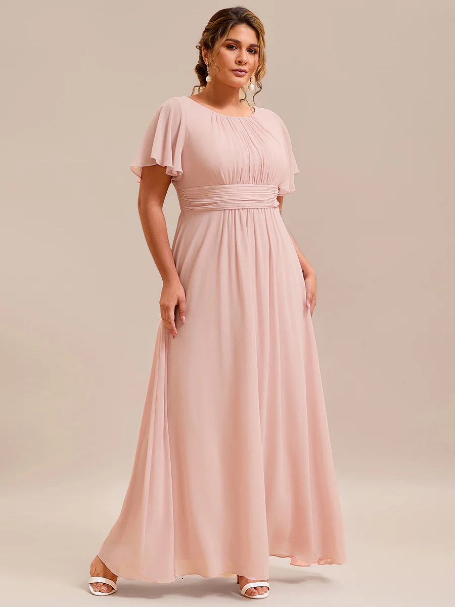 Round Neck Pleated Plus Size Evening Dress - CALABRO®