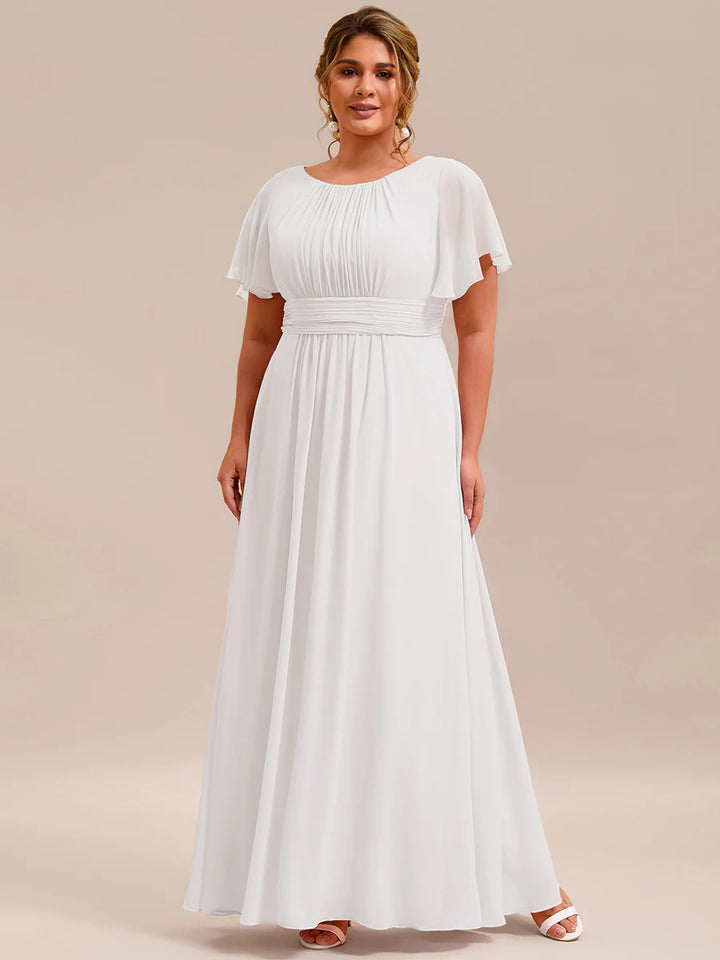 Round Neck Pleated Plus Size Evening Dress - CALABRO®