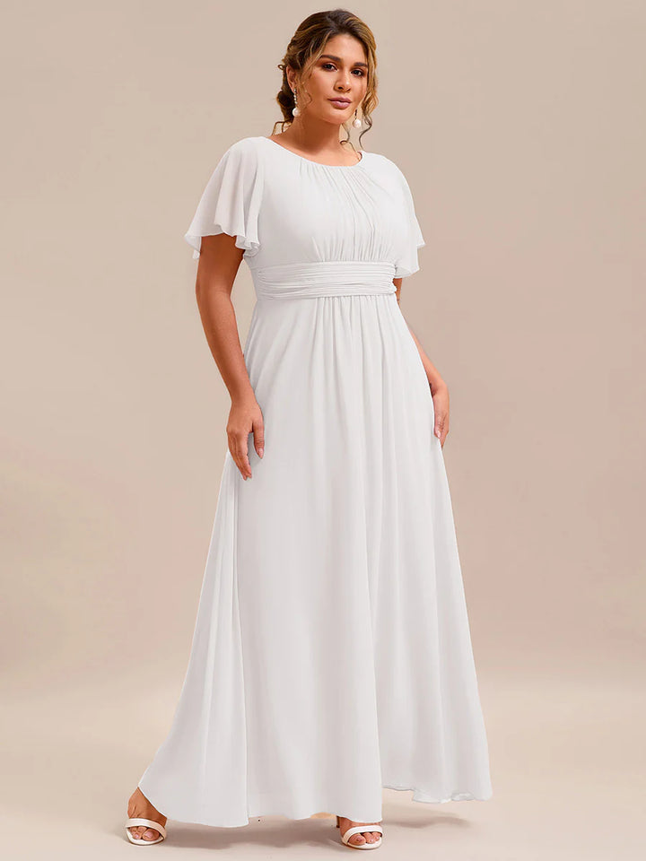 Round Neck Pleated Plus Size Evening Dress - CALABRO®