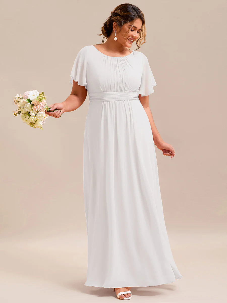 Round Neck Pleated Plus Size Evening Dress - CALABRO®