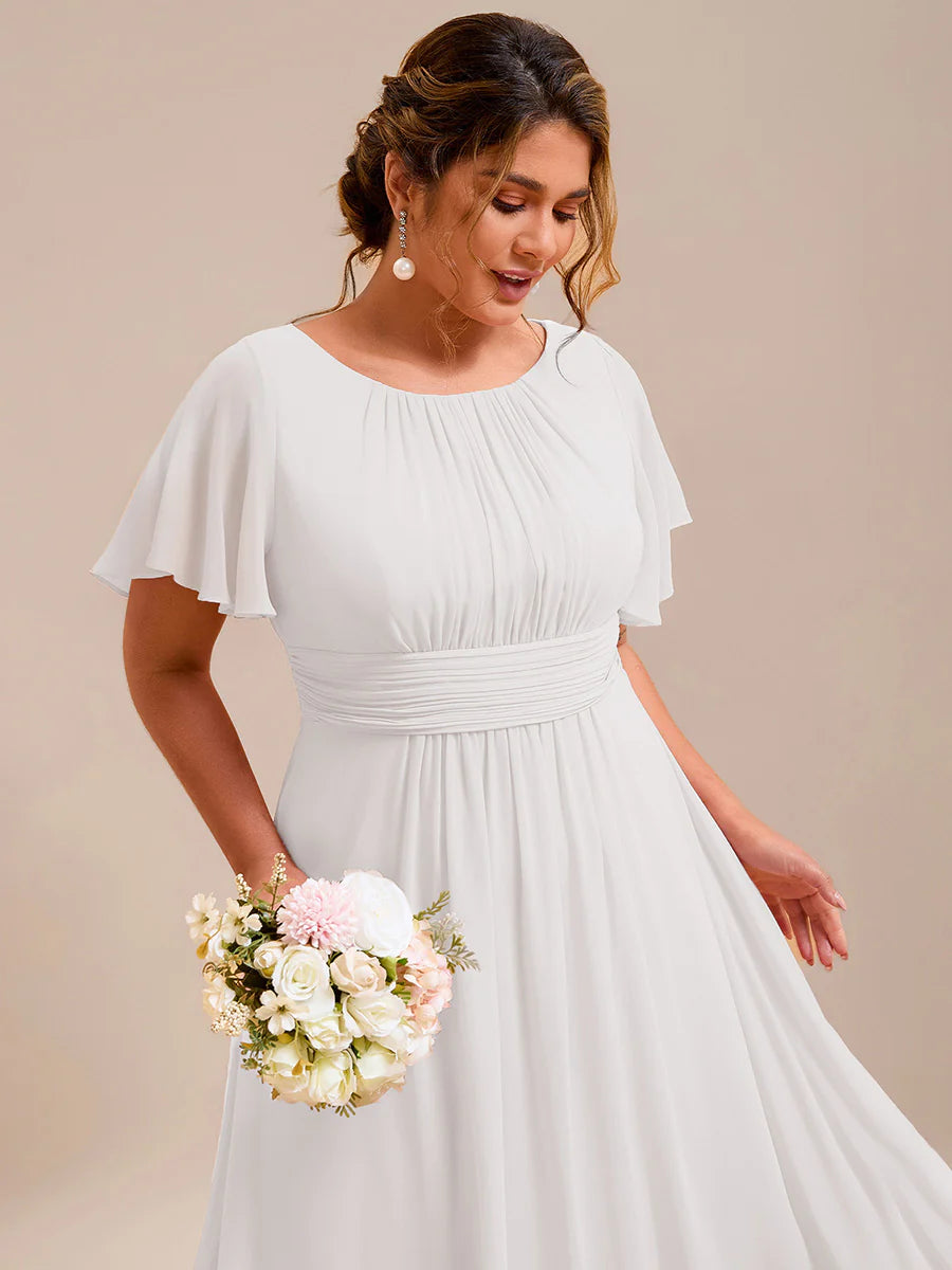 Round Neck Pleated Plus Size Evening Dress - CALABRO®